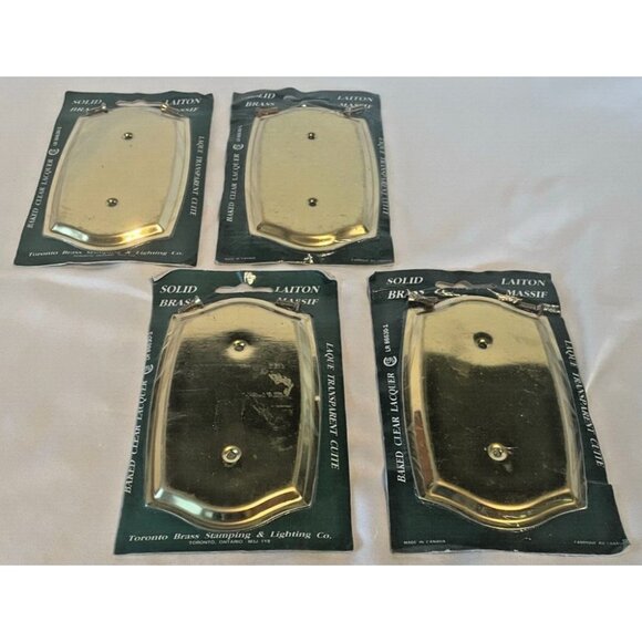 4 Solid Brass Colonial Style Blank Wall Cover Plates Vintage Home Decor NOS - Picture 2 of 4